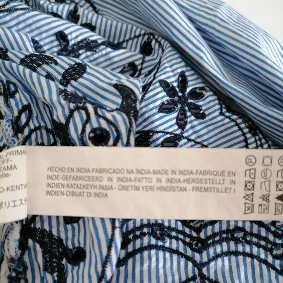 Zara Trafaluc Collection Womens Blue Striped Embroidered Cold Shoulder Top Sz XS - Picture 8 of 9